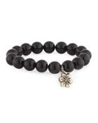 Beaded Agate Stretch Bracelet W/ Flower Charm