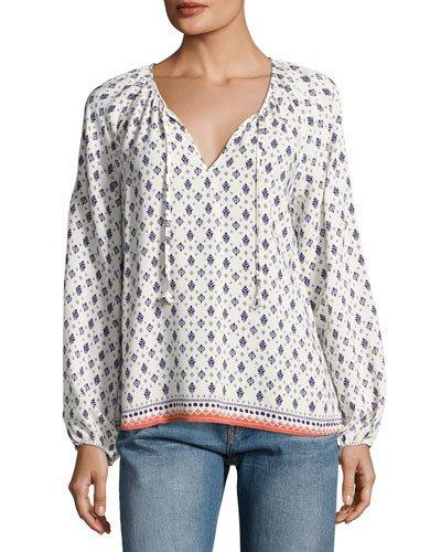 Ivy Boho Printed Top, White Pattern