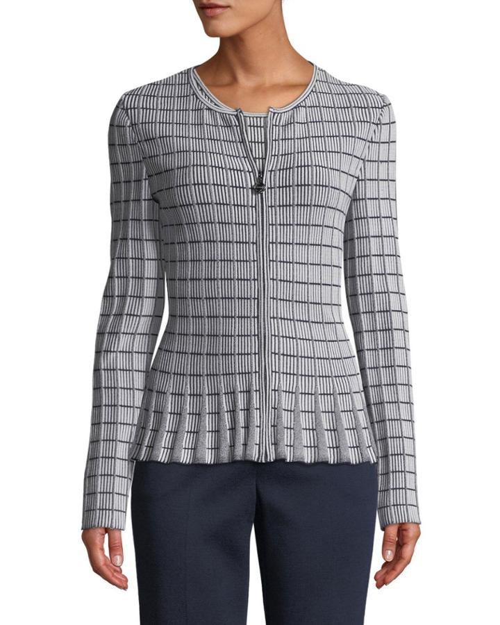 Monochrome Ottoman Knit Flare-hem Jacket