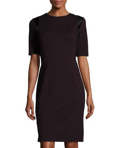 Faux-leather-trim Sheath Dress, Purple