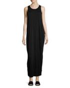 Low-side Drape Sleeveless Maxi Dress, Black