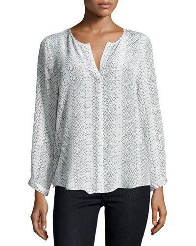 Pearlline Snake-print Silk Top, Porcelain/steel