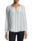 Pearlline Snake-print Silk Top, Porcelain/steel
