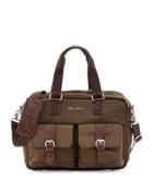 Faux Leather-trimmed Nylon Duffel Bag, Olive