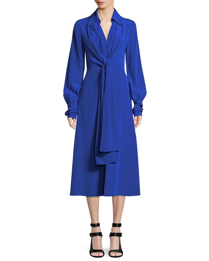 Von Button-front Long-sleeve Silk