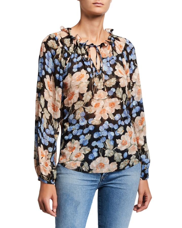 Long-sleeve Blush Rose Printed Top
