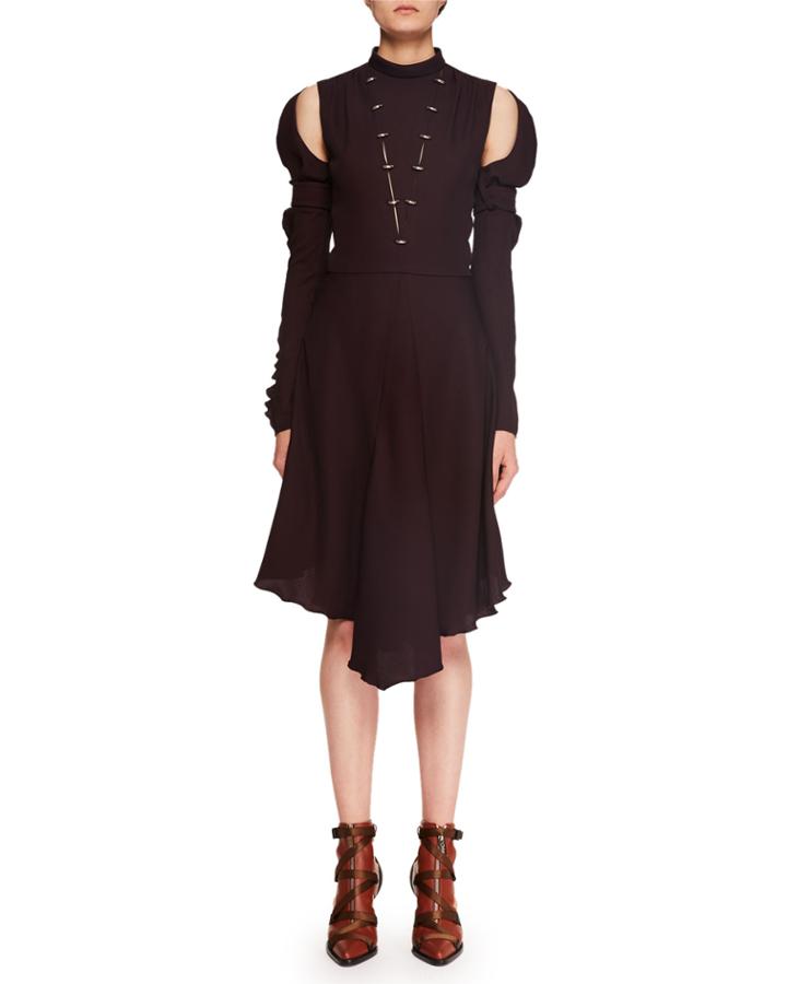 Mock-neck Cutout-shoulder Silk Crepe Dress