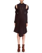 Mock-neck Cutout-shoulder Silk Crepe Dress