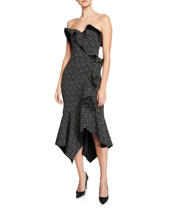 Speckle-print Bustier Ruffle Dress