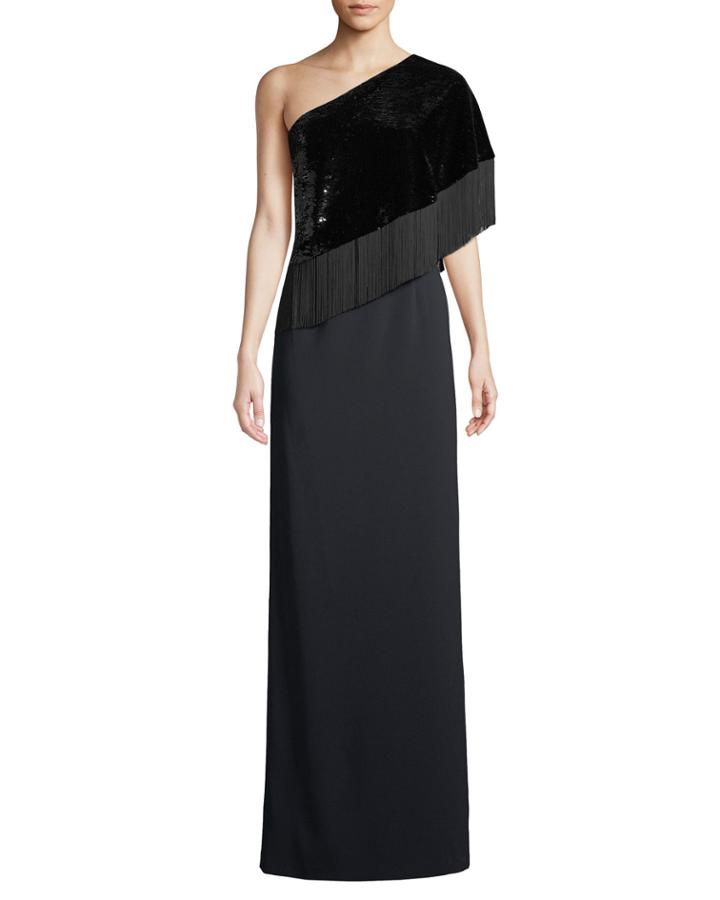 Kezia 1-shoulder Sequin & Fringe Gown