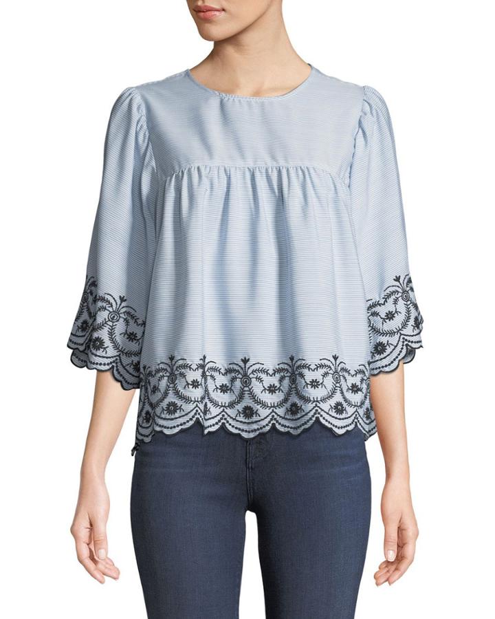 Three-quarter Sleeve Embroidered Boxy Blouse