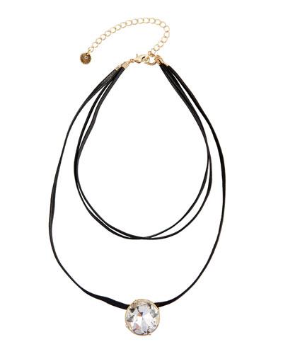 Faux Leather & Crystal Choker Necklace