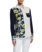 Jackie Colorblock Button-front Long-sleeve