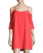 Cold-shoulder Shift Dress, Red