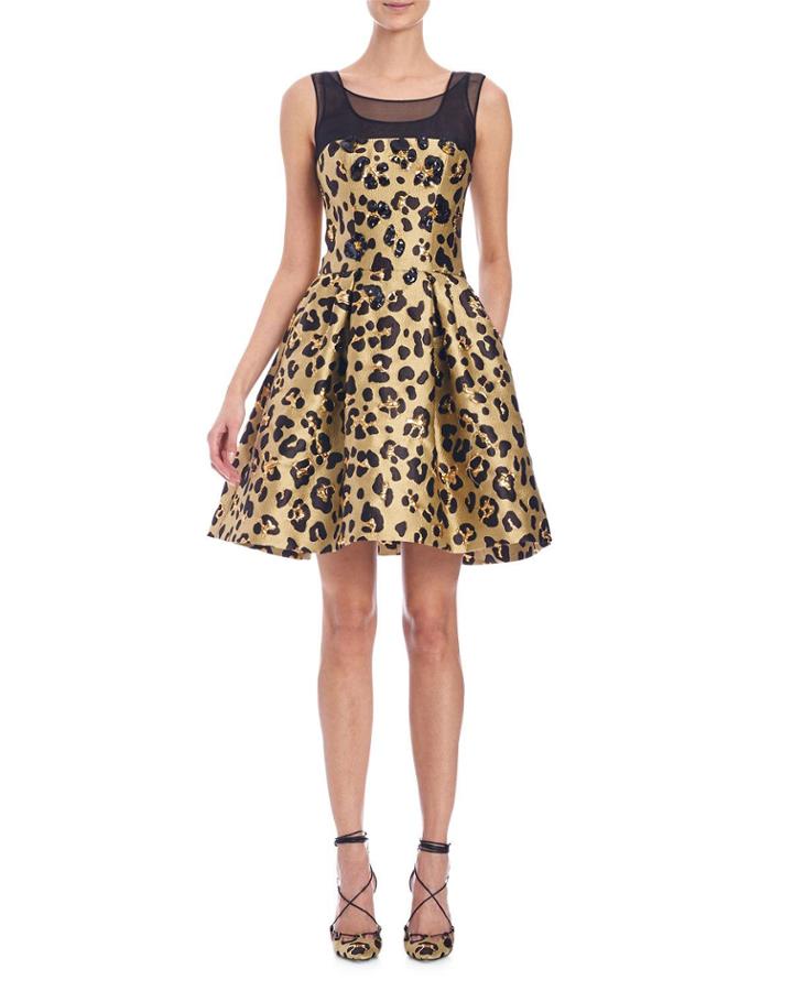 Metallic Cheetah-print Fit & Flare Cocktail Dress