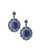 Silver Round Drop Earrings With Blue Sapphire & Diamonds