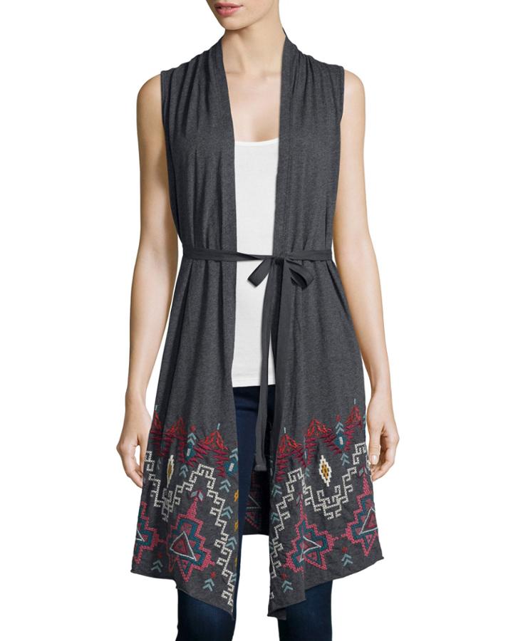 Jwla Tisha Geometric-embroidered Draped Vest, Charcoal Gray, Women's, Size: