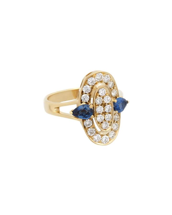 Estate 18k Diamond & Blue Sapphire Ring,