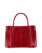 Small Sectional Crocodile Tote Bag, Red