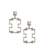 Black Silver Open Drop Earrings With Aquamarine & Diamonds