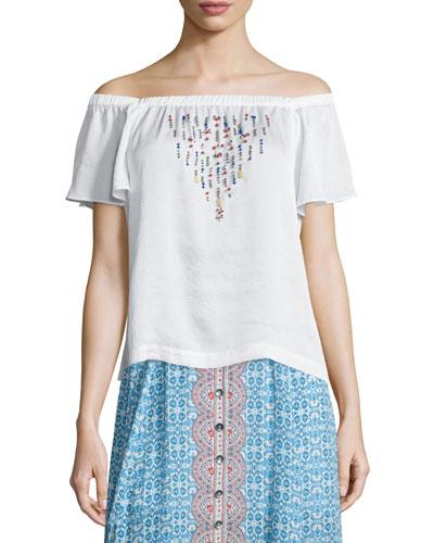 Off-the-shoulder Flounce Top W/ Beading