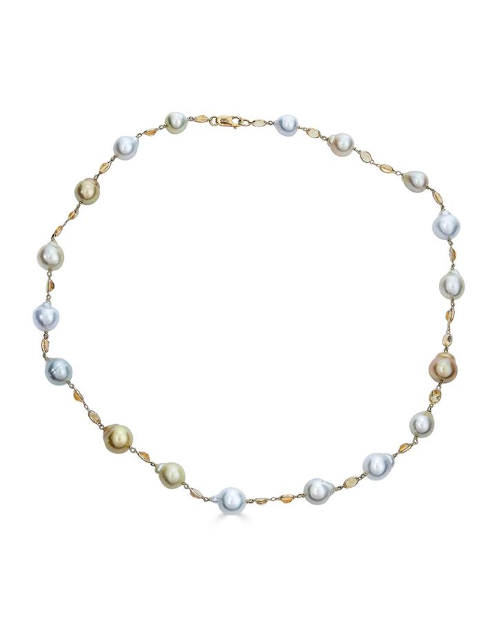 18 Yellow Gold Citrine And Pearl Necklace