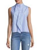 Sleeveless Stand-collar Cravat Poplin Top