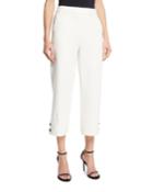 Stretch Double Knit Wide-leg Capri Pants W/ Button Cuffs
