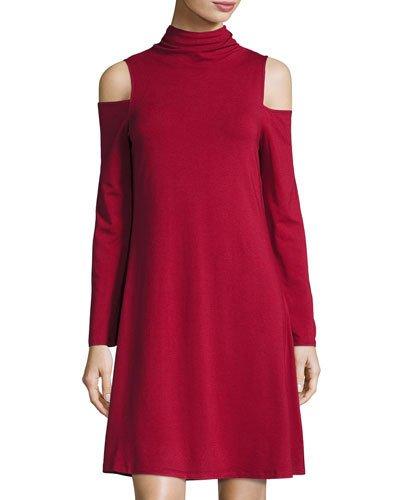Cold-shoulder Mock-neck Dress, Chianti