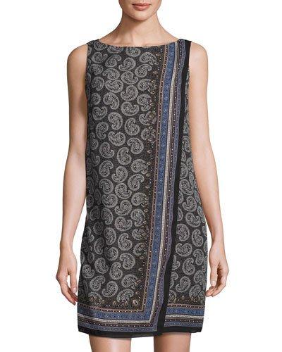 Fold-over Wrap Paisley-print Dress, Black/dutch Blue