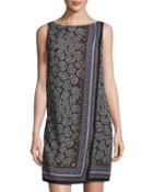 Fold-over Wrap Paisley-print Dress, Black/dutch Blue