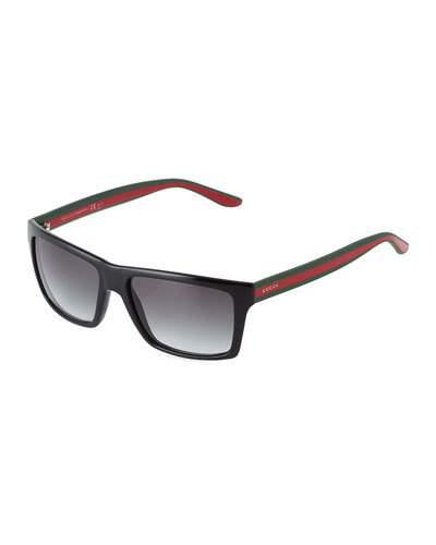 Rectangle Plastic Sunglasses W/ Web Arms, Black