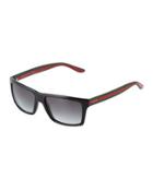 Rectangle Plastic Sunglasses W/ Web Arms, Black