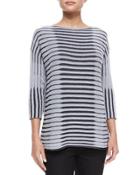 3/4-sleeve Bicolor Striped Jacquard