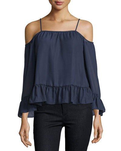 Off-the-shoulder Blouse W/ruffles, Navy