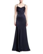 Sleeveless Bias-cut Satin Mermaid Gown, Navy