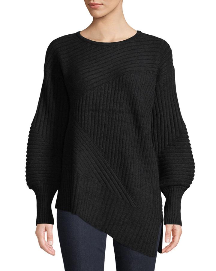 Cashmere Balloon-sleeve Ribbed