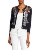 Floral Embroidered Pearlescent Button Cardigan