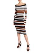Striped Ribbed Off-the-shoulder