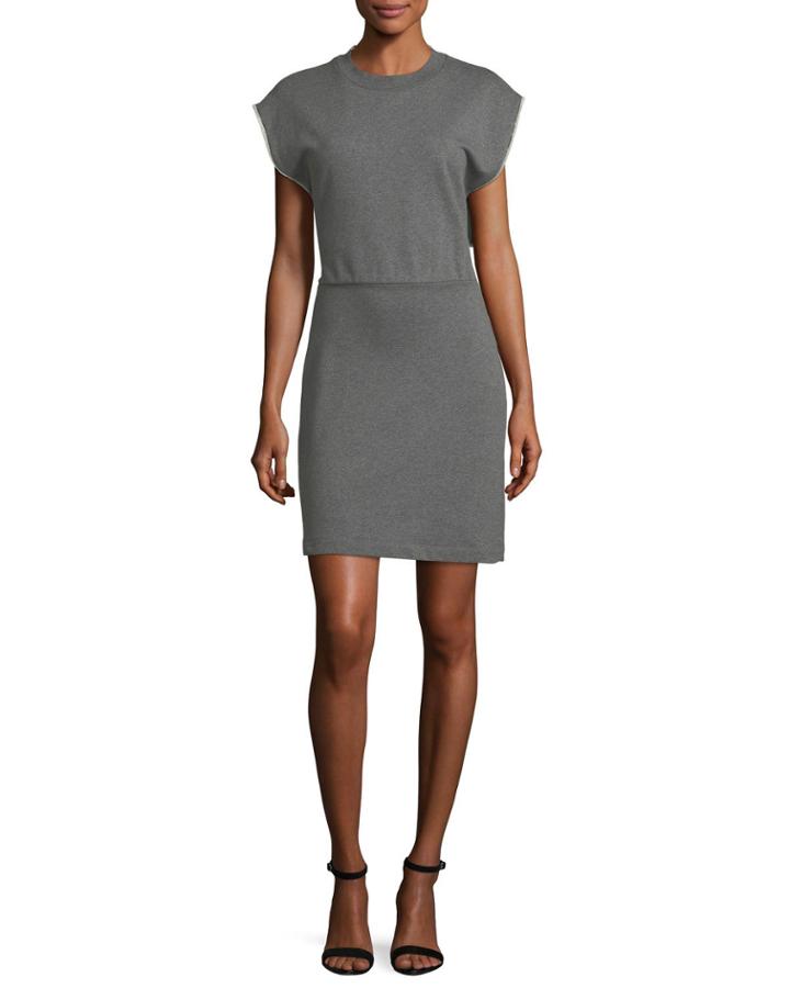 Crewneck French-terry Cinch-waist Cotton Dress