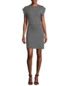 Crewneck French-terry Cinch-waist Cotton Dress