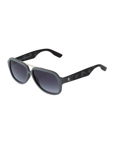 Modified Aviator Acetate Sunglases, Gray/black