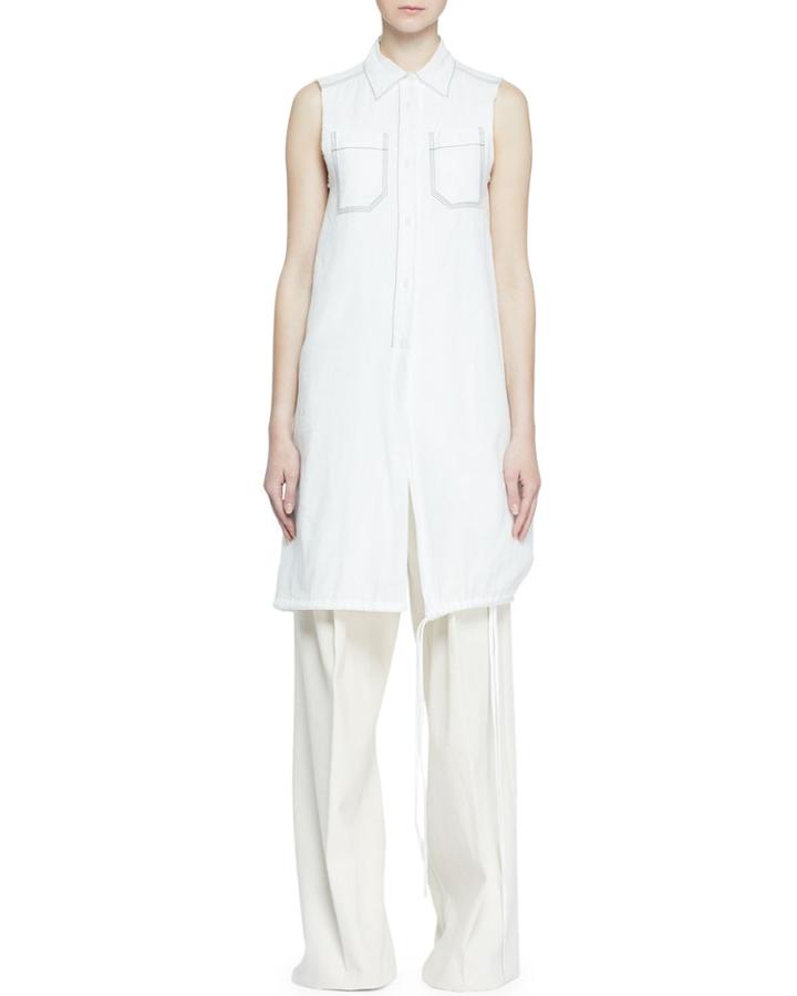 Long Sleeveless Button-front Blouse