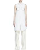Long Sleeveless Button-front Blouse