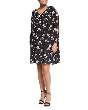 Cold-shoulder Floral-print Swing Dress, Multi,