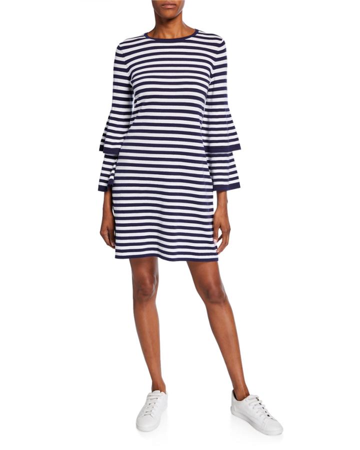 Striped Tiered Bell-sleeve
