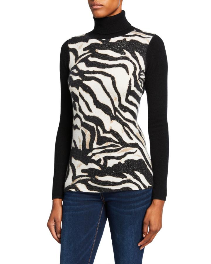 Zebra-print Cashmere Turtleneck