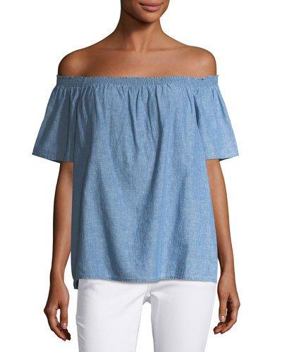 Amesti Off-the-shoulder Chambray Blouse