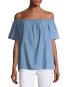 Amesti Off-the-shoulder Chambray Blouse