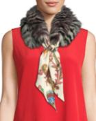 Paisley Silk Scarf W/ Lemur-print Fur Trim